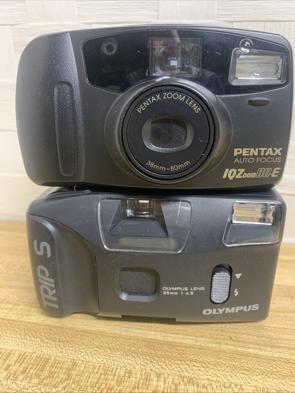 Olympus Trip S & Pentax IQZoom 80-E Point & Shoot Cameras For Parts-Untested